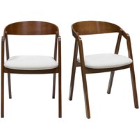 Vintage-Stühle aus Massivholz mit Walnussfurnier und weißem Stoff mit Bouclé-Wolleffekt (2er-Set) lova von MILIBOO