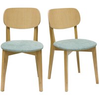 Vintage-Stühle aus hellem Holz mit Eichenfurnier und Stoff mit strukturiertem Samteffekt in Seladongrün (2er-Set) lucia von MILIBOO