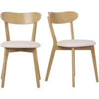 Vintage-Stühle aus hellem Holz mit Eichenfurnier und weißem Stoff mit strukturiertem Samteffekt (2er-Set) dove von MILIBOO