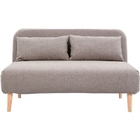 Miliboo - Zweisitzer-Schlafsofa aus taupefarbenem Stoff und hellem Holz amiko von MILIBOO