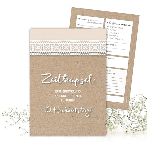 50 Karten Hochzeitsgeschenk Zeitkapsel - Geschenk für Brautpaar – Erinnerungskarten – Vintage – Kraftpapier-Optik von MILINDO