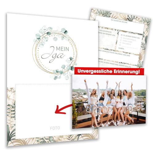 JGA Erinnerung für die Braut – 15 Karten zum Ausfüllen & Foto einkleben – A5 Format – liebevoll gestaltet – Inkl. Seidenband – Junggesellinnenabschied Deko & Geschenkidee von MILINDO