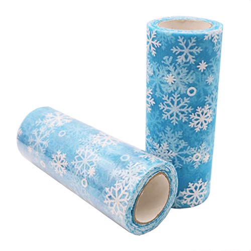 Milisten 10 Yards Weihnachten Schneeflocke Tüll Rolle Glitzer Organza Schneeflocke Gaze Geschenk Weihnachten Verpackung Band für Weihnachten Dekor Tischläufer (15Cm Eisblau) von Milisten