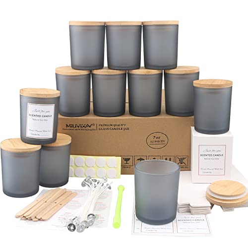 MILIVIXAY Mattierte graue Kerzengläser aus Glas mit Deckeln und Kerzenherstellungs-Sets, leere Kerzengläser im Großpack zum Kerzenmachen, Gewürz- und Pulverdosen, 12er-Pack, 200 ml von MILIVIXAY