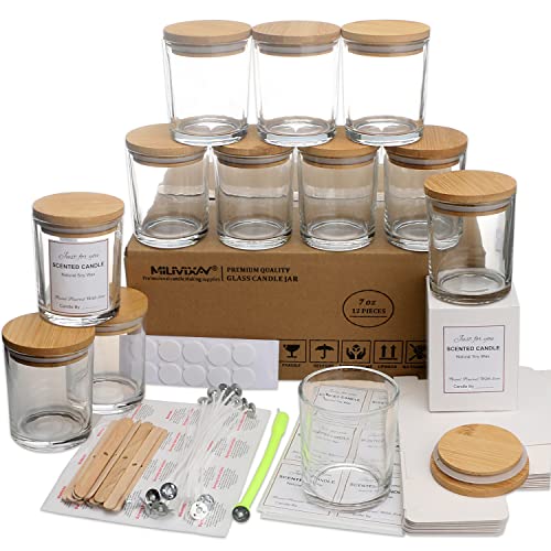 MILIVIXAY 12 Stück klare Glas-Kerzengläser mit Deckel und Kerzenherstellungs-Kits – leere Kerzengläser für die Herstellung von Kerzen – Gewürz-, Pulverbehälter von MILIVIXAY