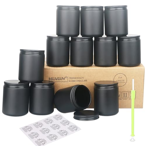 MILIVIXAY 12 Stück 237 ml dickes Glas mattschwarze Kerzengläser mit komplett schwarzen Metalldeckeln, leere Kerzengläser für die Herstellung von Kerzen, Einmachglas für Gewürze, Flüssigkeiten, Proben MILIVIXAY 12 Stück 237 ml dickes Glas mattschwarze Kerzengläser mit komplett schwarzen Metalldeckeln, leere Kerzengläser für die Herstellung von Kerzen, Einmachglas für Gewürze, Flüssigkeiten, Proben von MILIVIXAY