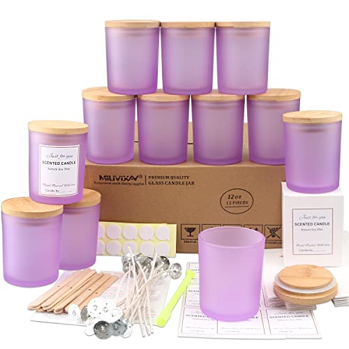 MILIVIXAY 12 Stück 340 g mattviolette Glaskerzengläser mit Deckel und Kerzenherstellungssets – leere Kerzengläser für die Herstellung von Kerzen – Gewürze, Pulverbehälter von MILIVIXAY