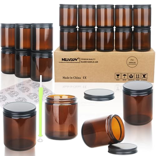 MILIVIXAY 20 Stück 237 ml dickes Glas dunkel bernsteinfarbene Kerzengläser mit schwarzen Metalldeckeln, leere Kerzengläser für die Herstellung von Kerzen, Einmachglas für Gewürze, Flüssigkeiten MILIVIXAY 20 Stück 237 ml dickes Glas dunkel bernsteinfarbene Kerzengläser mit schwarzen Metalldeckeln, leere Kerzengläser für die Herstellung von Kerzen, Einmachglas für Gewürze, Flüssigkeiten von MILIVIXAY