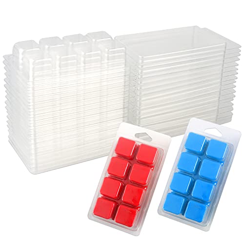 MILIVIXAY 50 Packungen 8 Mulden Cubes Clamshells- Wachsschmelzbehälter für Torten- klare leere Kunststoff-Wachsschmelzformen. von MILIVIXAY