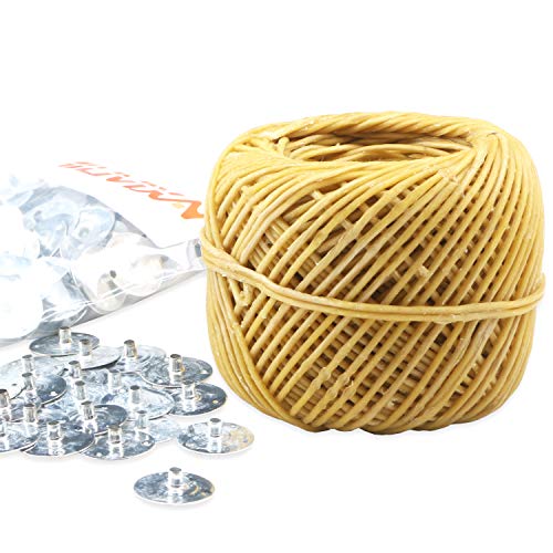 MILIVIXAY Kerzendocht aus 100% Bio-Hanf mit natürlicher Bienenwachs-Beschichtung, 60 m Spule, Dicke (2 mm) + Dochtträger (200 Stück). von MILIVIXAY