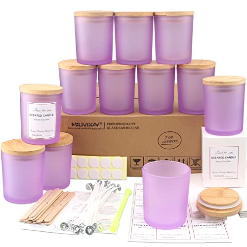 MILIVIXAY Mattierte lila Kerzengläser aus Glas mit Deckeln und Kerzenherstellungs-Sets, leere Kerzengläser im Großpack zum Kerzenmachen, Gewürz- und Pulverdosen, 12er-Pack, 200 ml von MILIVIXAY