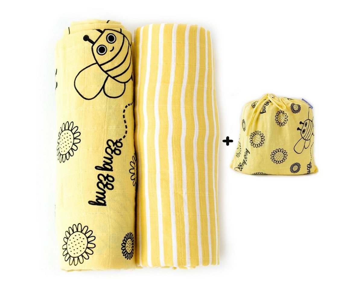 Babydecke Milk&Moo Buzzy Bee Musselin Wickeldecke 2er-Set, MILK&MOO von MILK&MOO