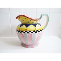 Vintage 90Er Jahre Hand Bemalter Keramikkrug - Streifen Schachbrett Polka Dot Wunderliche Blumenvase Vintage 90Er Jahre Hand Bemalter Keramikkrug - Streifen Schachbrett Polka Dot Wunderliche Blumenvase von MILKTEETHS