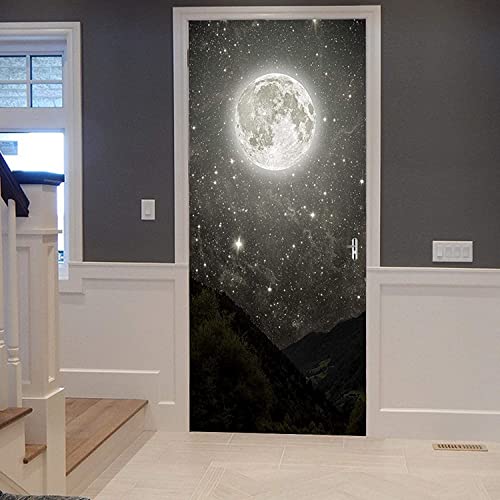 3D Türaufkleber Selbstklebendes Türposter - Mond Sternenhimmel Landschaft 90 X 200 Cm - Fototapete Türfolie Poster Tapete - Pvc Abnehmbar Türposter Türtapete Wandbild Für Wohnzimmer Büro - Türfoto von MILLTO