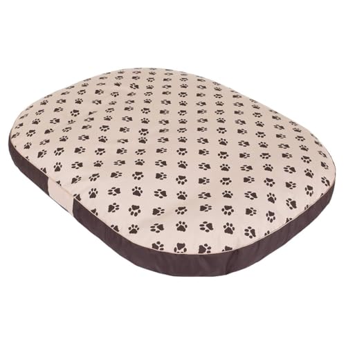 millybo OVAL Hundematratze, Hundebett für Kleine, Mittlere, Große Hunde - Robustes, wasserdichtes Hundekissen, kuscheliges Schaum Tierbett, Outdoor & waschbar - 70x50x15cm Beige mit Pfötchen von millybo