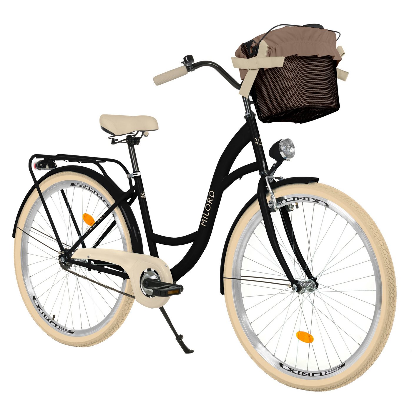 MILORD BIKES Cityrad Milord City Fahrrad Korb Damen, 28/26 Zoll, Schwarz-Creme, 1-Gang, 1 Gang von MILORD BIKES