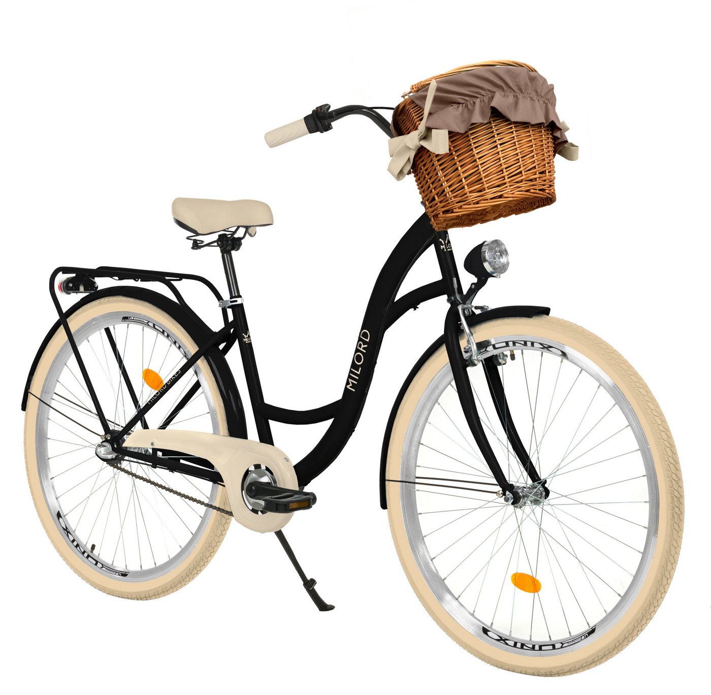 MILORD BIKES Cityrad Milord City Fahrrad Korb Damen, 28/26 Zoll, Schwarz-Creme, 3-Gang, 3 Gang, Nabenschaltung von MILORD BIKES