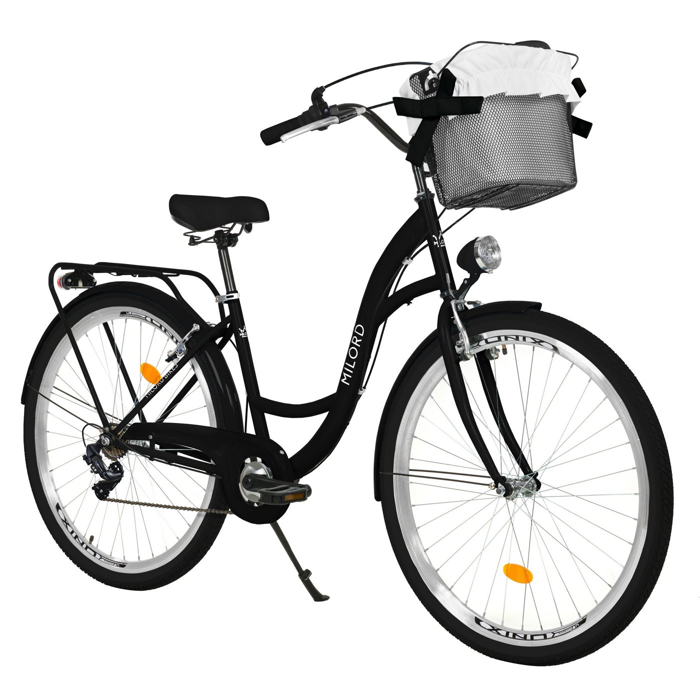 MILORD BIKES Cityrad Milord City Fahrrad Korb Damenfahrrad, 28/26 Zoll, Schwarz, 7-Gang, 7 Gang, Kettenschaltung von MILORD BIKES