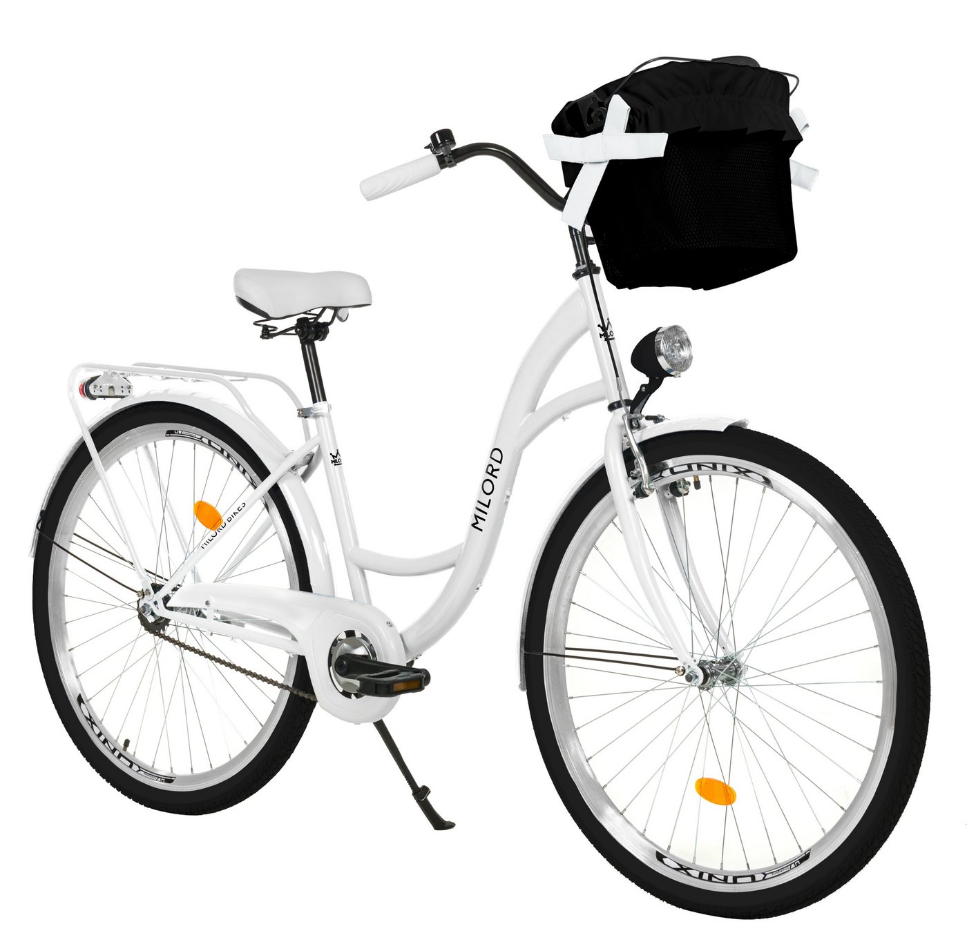 MILORD BIKES Cityrad Milord City Fahrrad Korb Damenfahrrad, 28/26 Zoll, Weiß, 1-Gang, 1 Gang von MILORD BIKES