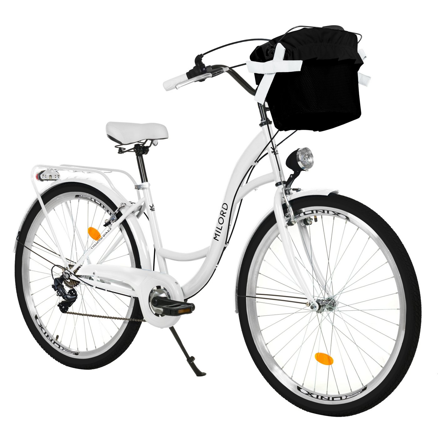 MILORD BIKES Cityrad Milord City Fahrrad Korb Damenfahrrad, 28/26 Zoll, Weiß, 7-Gang, 7 Gang, Kettenschaltung von MILORD BIKES