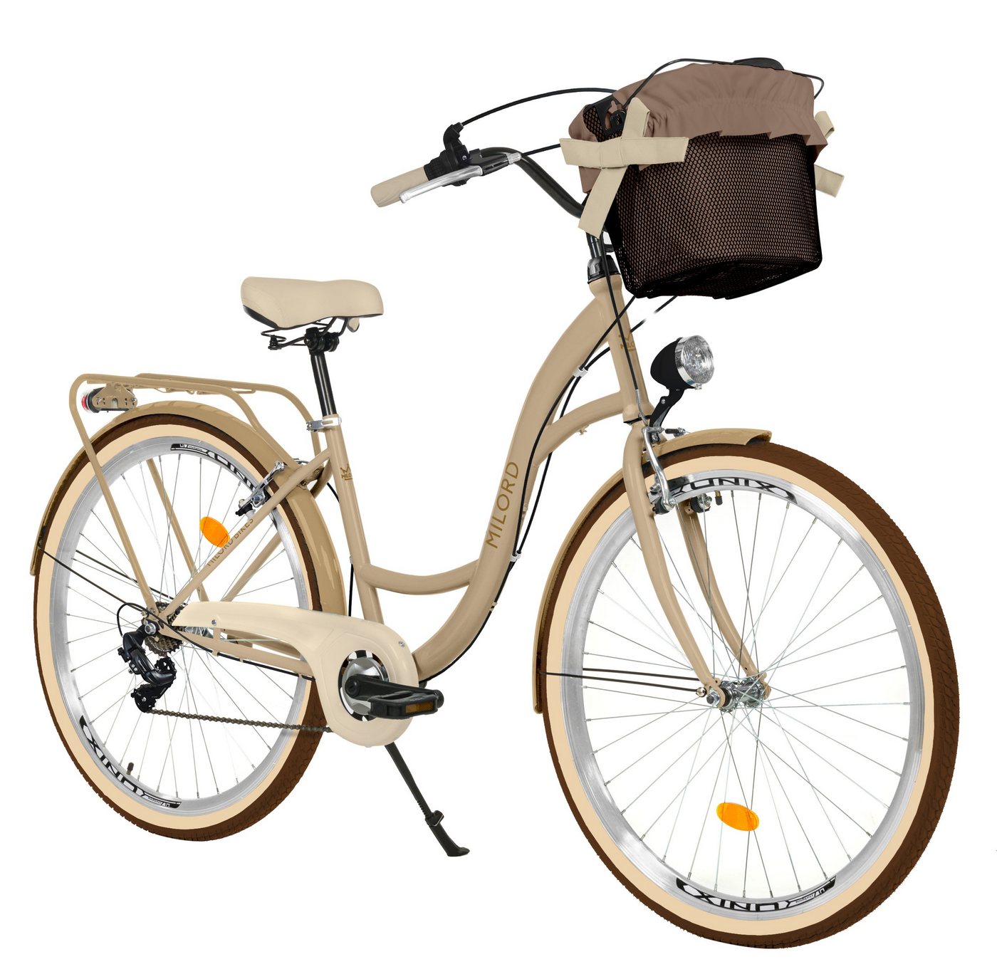 MILORD BIKES Cityrad Milord City Fahrrad Korb Damenfahrrad, 28 Zoll, Creme-Braun, 7-Gang, 7 Gang, Kettenschaltung von MILORD BIKES