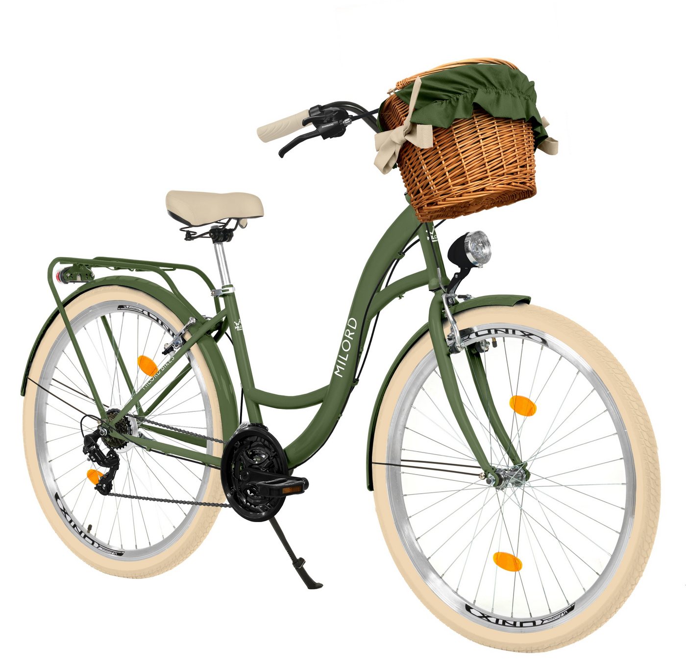 MILORD BIKES Cityrad Milord City Komfort Korb Fahrrad Damen, 28 Zoll, Grün-Creme, 21-Gang, 21 Gang, Kettenschaltung von MILORD BIKES