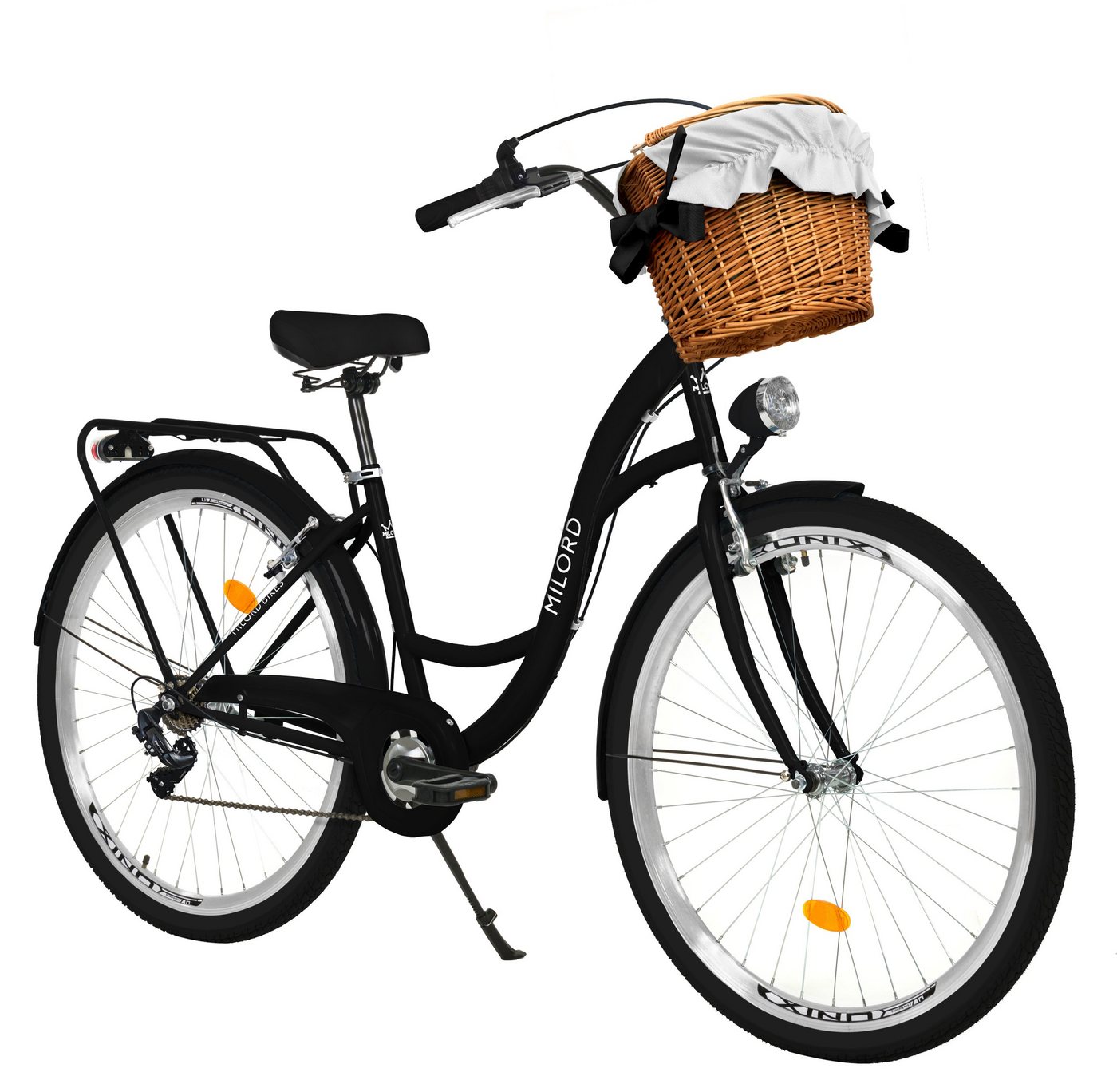 MILORD BIKES Cityrad Milord City Fahrrad Korb Damenfahrrad, 28/26 Zoll, Schwarz, 7-Gang, 7 Gang, Kettenschaltung von MILORD BIKES