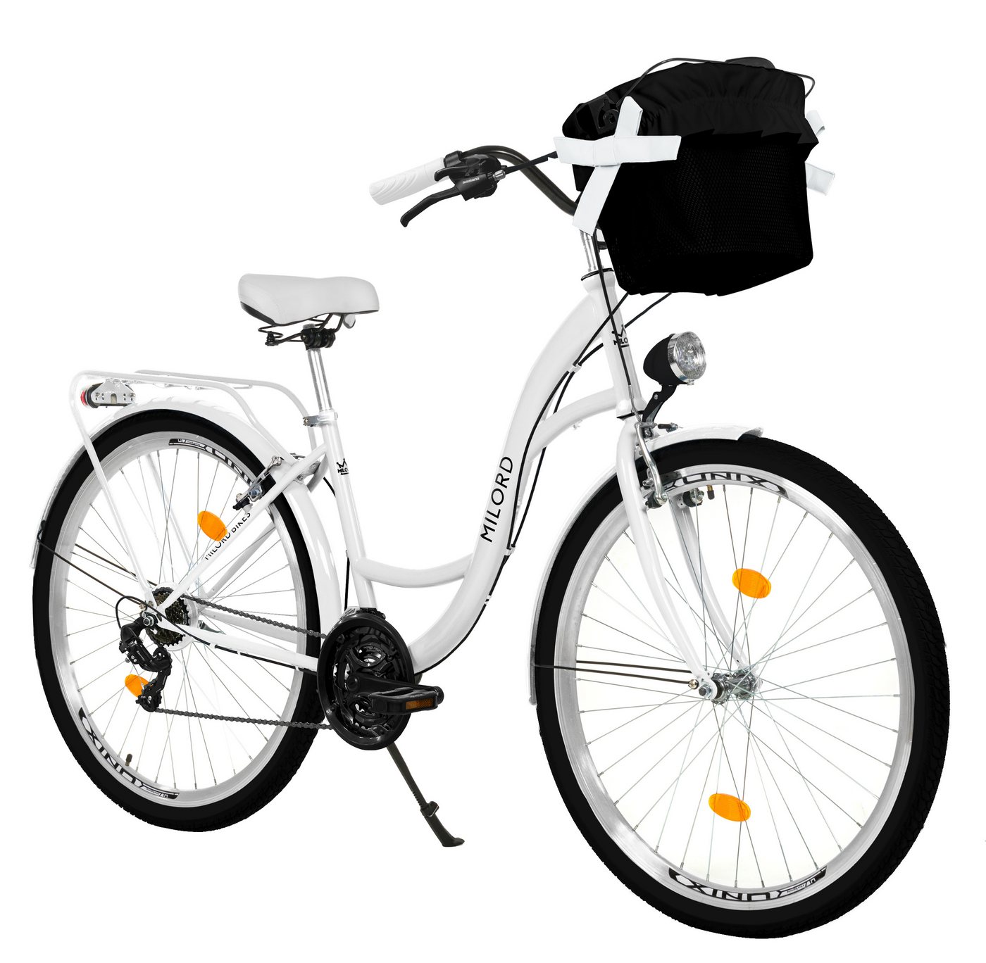 MILORD BIKES Cityrad Milord Komfort City Korb Fahrrad Jugendrad, 24 Zoll, Weiß, 21-Gang, 21 Gang, Kettenschaltung von MILORD BIKES