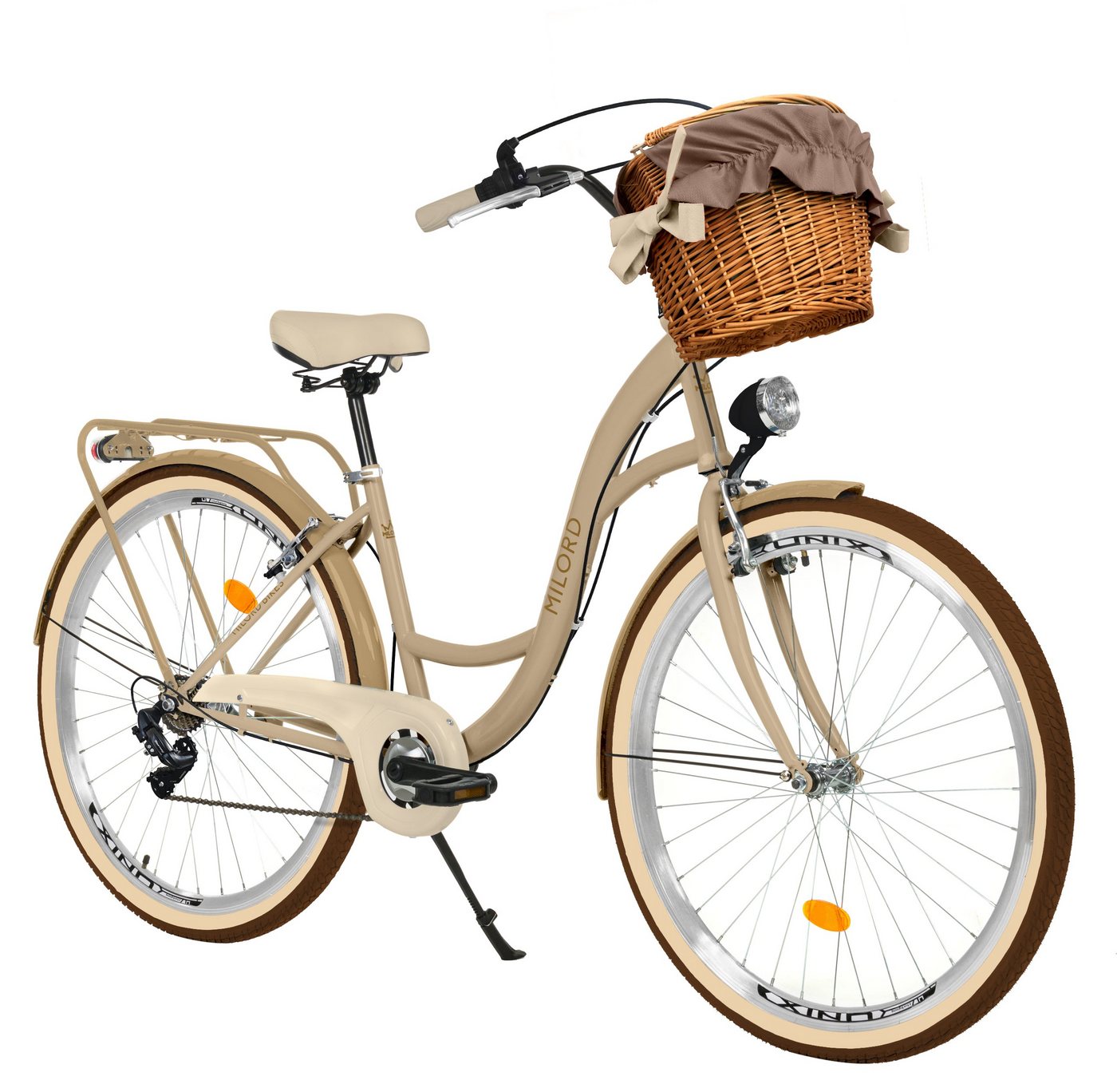 MILORD BIKES Cityrad Milord Komfort Fahrrad Korb Damenfahrrad, 28 Zoll, Braun-Creme, 7-Gang, 7 Gang, Kettenschaltung von MILORD BIKES