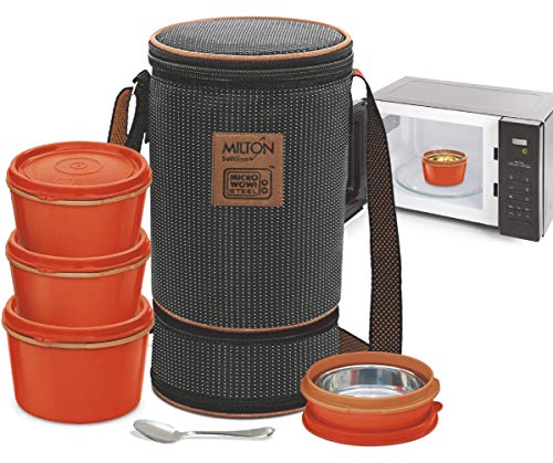 MILTON Bento-Lunchbox-Set mikrowellengeeignete Edelstahl-Mahlzeiten-Behälter, Lebensmittel-Aufbewahrungsboxen mit auslaufsicheren Deckeln für Männer, Frauen, Kinder (rot, 3 + 1) von MILTON