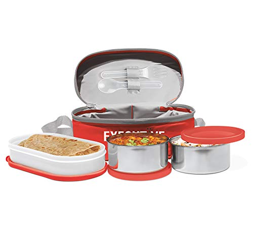 MILTON Executive 3 Stainless Steel Lunch Box Set for Adults & Kids – Leakproof Bento Box with Jacket – 3 Food Containers for School, Office, Meal Prep & Snacks – Easy to Clean – Red von MILTON