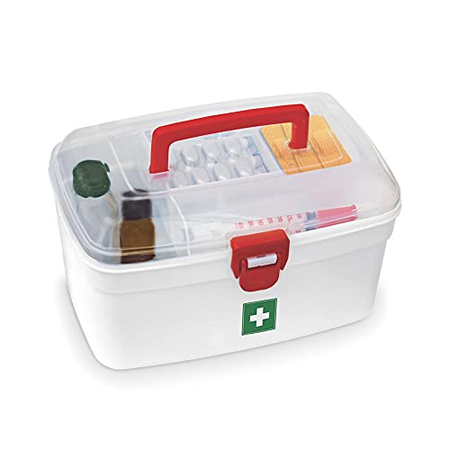 MILTON Medical Box, First Aid Empty Medicine Storage Box | Organizer | Attached Handle | Family Emergency Kit | Detachable Tray | Easily Accessible with a Transparent Lockable Lid | White MILTON Medical Box, First Aid Empty Medicine Storage Box | Organizer | Attached Handle | Family Emergency Kit | Detachable Tray | Easily Accessible with a Transparent Lockable Lid | White von MILTON