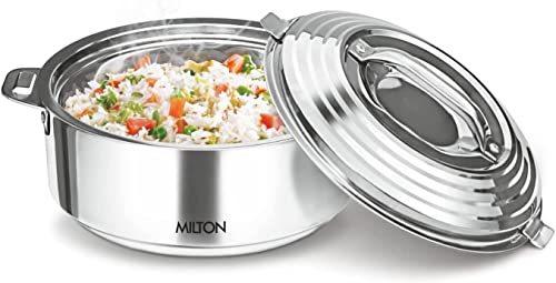 Milton Galaxia 2500 Insulated Stainless Steel Casserole, 2500 ml | 84 oz| 2.6 qt. Thermal Serving Bowl, Keeps Food Hot & Cold for Long Hours, Elegant Hot Pot Food Warmer Cooler, Silver von MILTON