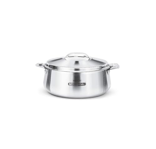 Milton Luxuria 5000 Thermosteel Isolierter Edelstahl Kasserolle, 5000 ml | Thermo-Servierschüssel, hält Lebensmittel lange warm & kalt, eleganter Hot Pot Speisenwärmer Kühler, Silber von MILTON