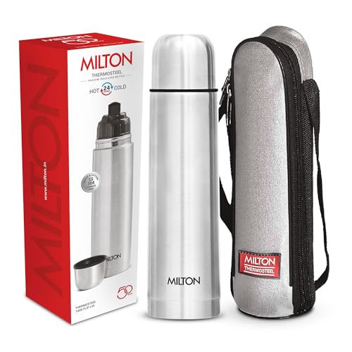 Milton Thermosteel Flip Lid 1000, Double Walled Vacuum Insulated 1000 ml | 34 oz | 1 Ltr | 24 Hours Hot and Cold Water Bottle with Cover, Stainless Steel, BPA Free, Food Grade, Leak Proof | Silver von MILTON