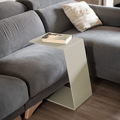 MILUKA Beistelltisch Beige | Couchtisch, Wohnzimmertisch oder Sofatisch | Laptoptisch für Couch, Sofatablett, betttisch, Beistelltisch Sofa | C Form Aus ochwertigem Metall (Beige) von MILUKA