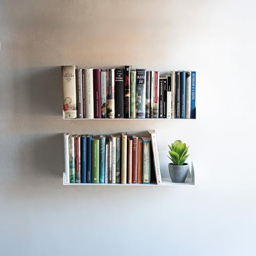 MILUKA Wandregal Weiß 60 cm | Bücherregal Wand | Bücher Regal Hängend | Floating Bookshelf als Schwebendes Bücherregal, Büro Regal Wand Deko Unsichtbares Bücherregal kleines | 2er set Metallregal Weiß von MILUKA