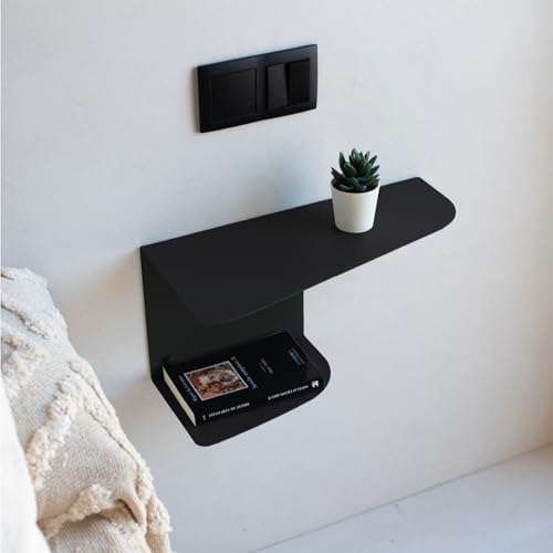 MILUKA Geomi Set mit 2 Nachttischen, schwarz, 40 x 20 cm, aus Metall, 2 Ebenen, Nachttisch oder Eingangsbereich von MILUKA