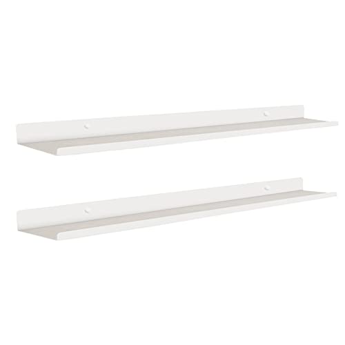 MILUKA Wandregal Weiß Metall | 2er Set Regal Wand 110 cm Long | Wandboards, Für Dekos, Bilderrahmen, Buch, Für Schlafzimmer, Küche, Büro, Wohnzimmer | Schwebendes Regal für Wände Weiß von MILUKA