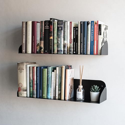 MILUKA Wandregal Schwarz 60 cm | Bücherregal Wand, Bücher Regal Hängend | Floating Bookshelf als Schwebendes Bücherregal, Büro Regal Wand Deko Unsichtbares Bücherregal kleines | 2er Set Regal Schwarz von MILUKA