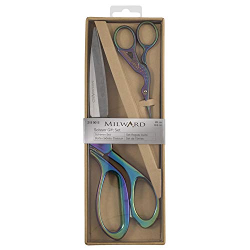 Milward Premium Scheren-Geschenkset – Enthält eine Nähschere und eine Storch-Stickschere, Metall, 20 cm und 9,5 cm, Regenbogen von Milward