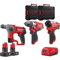 12V Geräteset M12 FPP3A2-402X Akku Bohrhammer Schlagbohrer und Schrauber inkl. 2 Akkus + Ladegerät in 2 hd Koffer - Milwaukee von Milwaukee