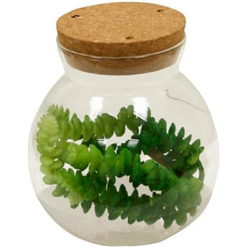 Mimbre Natural Blumentopf aus Glas, rund, mit Korkdeckel und LED (15 × 15 × 16,5) von MIMBRE NATURAL
