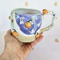 Getöpferte Halloweentasse, Bunte Handgemachte Keramik Tasse, , Süße Tasse, Hexentasse, Halloweenbecher, Besondere Herbsttasse, Geistertasse, Kürbis Getöpferte Halloweentasse, Bunte Handgemachte Keramik Tasse, , Süße Tasse, Hexentasse, Halloweenbecher, Besondere Herbsttasse, Geistertasse, Kürbis von MIMIPOTTERI