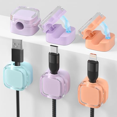 MIMIROOM 6 Stück Kabelhalter,Verstellbare Kabel Organizer Magnetische,Magnetische Kabelmanagement Selbstklebend Kabelhalter für Nachttisch, Küchengeräte,USB Ladekabel（Farbe） von MIMIROOM