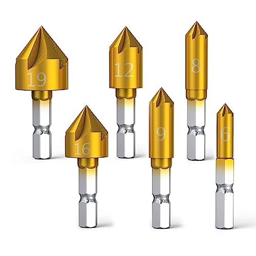 MIMIVIVA Senkbohrer Set Kegelsenker bohrer Senker Holz Satz mit 82-Grad-Mittelsenker-Bits für Holz, Schnellwechsel-Bit, 6 mm – 19 mm, 6 Stück MIMIVIVA Senkbohrer Set Kegelsenker bohrer Senker Holz Satz mit 82-Grad-Mittelsenker-Bits für Holz, Schnellwechsel-Bit, 6 mm – 19 mm, 6 Stück von MIMIVIVA