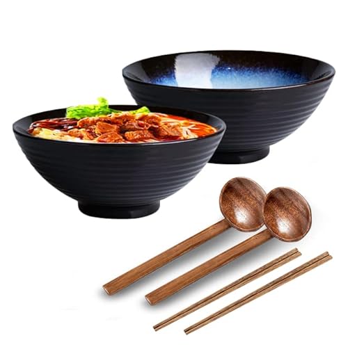 2 PCS Suppenschüssel 1200ML Japanischer Ramen Schüssel aus Keramik, Schüssel Set mit Löffel und Essstäbchen,für Müsli, Suppe, Salat und Pasta, von MIMRTIMI