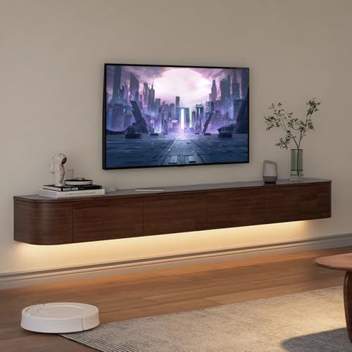 MIMRTIMI TV Lowboard Hängend mit LED Licht TV-Schrank massivem Holz schwebendes Regal für Wohnzimmer, Schlafzimmer, Esszimmer von MIMRTIMI