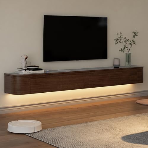 TV Lowboard Hängend mit LED Licht TV-Schrank massivem Holz schwebendes Regal für Wohnzimmer, Schlafzimmer, Esszimmer von MIMRTIMI