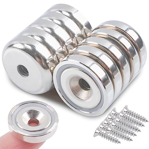 MIN CI 10 Stück Neodym Magnete mit Loch, 25x7mm Magnete mit Gewinde 30kg(66lbs) Magnet mit Loch Runde Magnete Stark für Magnettafel Küche Werkzeuge Flach Topfmagnet von MIN CI